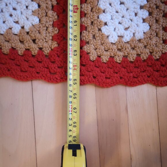 Homemade Crochet Granny Square Gold Ivory Red Afghan - Throw w/ Pillow Storage - Picture 3 of 7